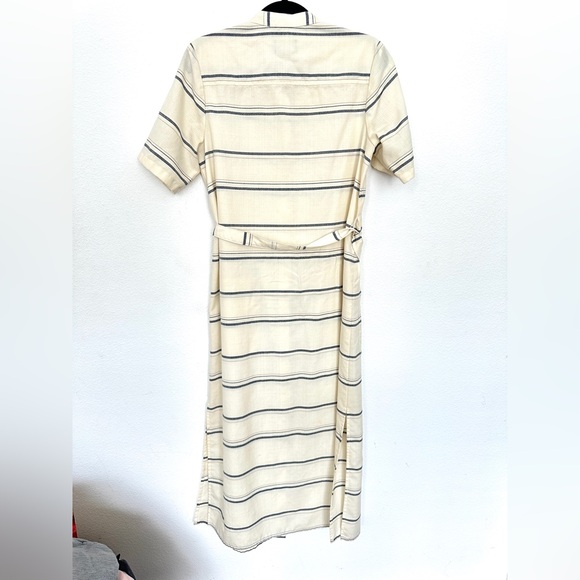 Pendleton Ivory Blue Striped Short Sleeve Wool Button Down Maxi Dress Sz M Belt - Picture 8 of 12